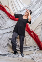 Load image into Gallery viewer, Women's Black Cotton Crinkle Jersey Flare Top with Pockets