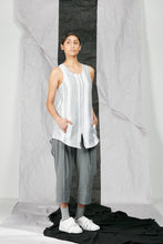 Load image into Gallery viewer, Women's White Stripe Linen Flare Tank Top