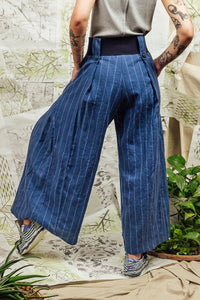 Blue Linen Wide Leg Pants