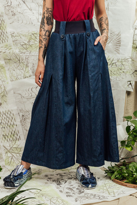 Lightweight denim palazzo pants