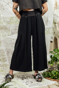 Black linen viscose flowy palazzo pants