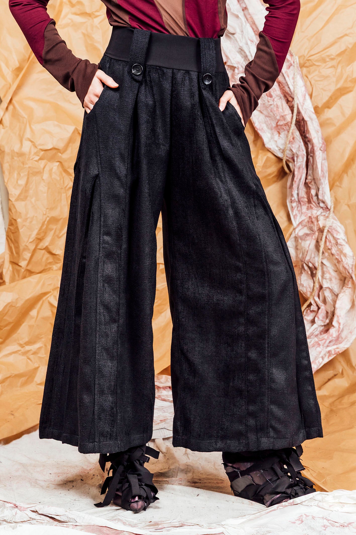 AW25 ADLAI PALAZZO PANTS - OBSIDIAN CHENILLE