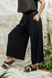 Soft Viscose Linen Black Wide Leg Pants