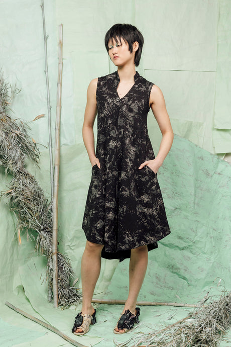 SL26 AELLA BUTTON DOWN DRESS - OBSIDIAN MARBLE