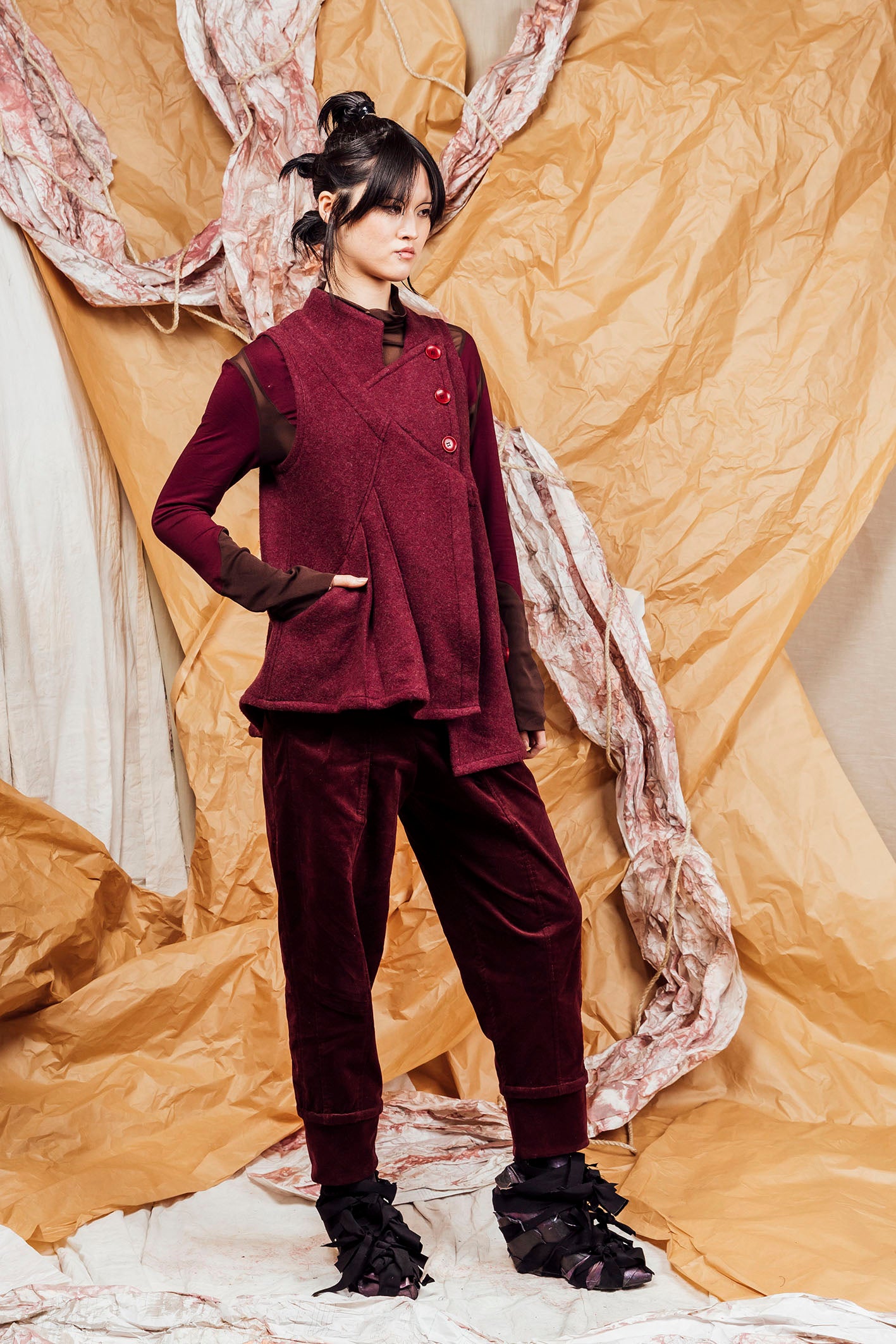 AW25 AIJA COWL VEST TOP - BURGUNDY ROSE