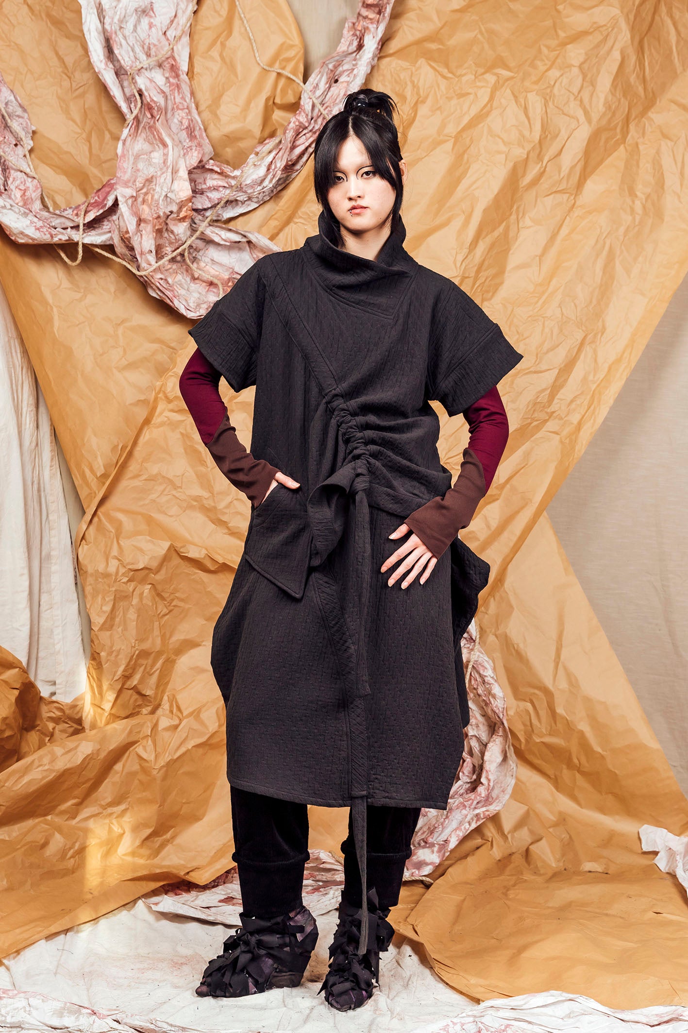 AW25 AKEMI RUCHE BOX TOP - ONYX JACQUARD