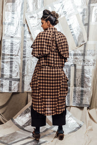 AW23 ALVIA HOODED CAPE DRESS - MANDARIN CHECK