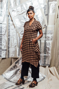 AW23 ALVIA HOODED CAPE DRESS - MANDARIN CHECK