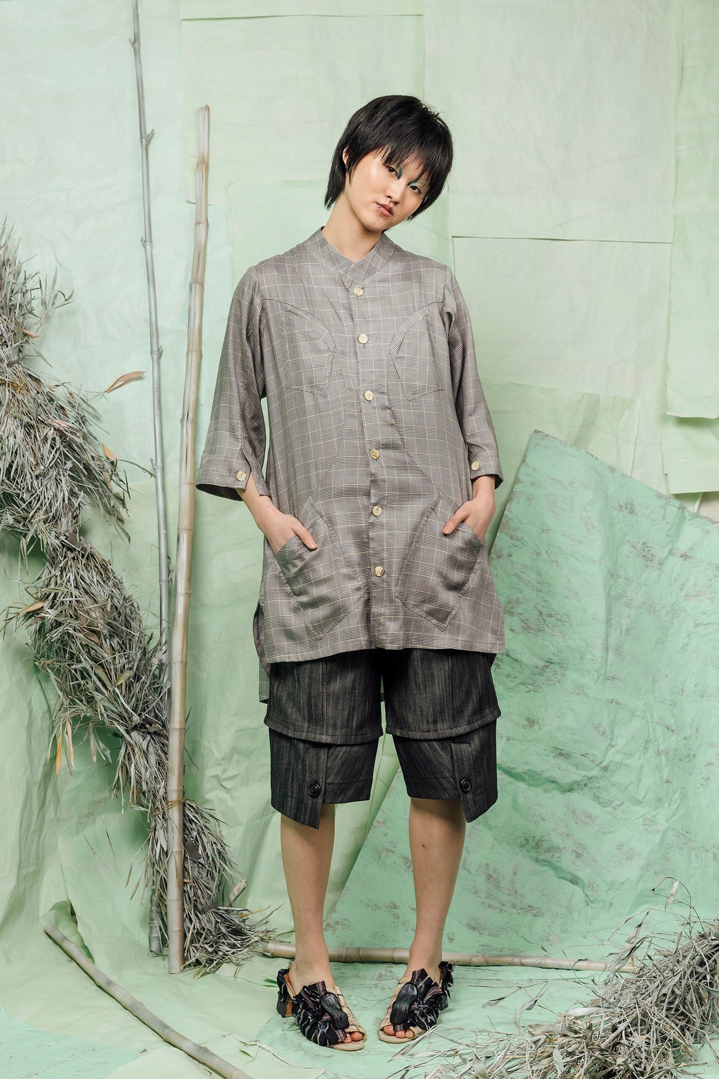 SL26 KAIEN LONG SHIRT - RIVERSTONE CHECK