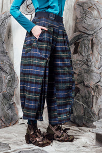 AW24 LYNDON BUTTON FLARE PANTS - JADE TARTAN