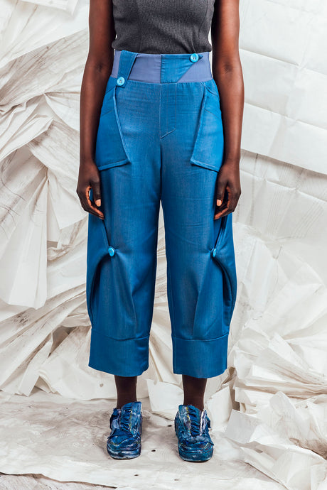 SL25 ORIME  WIDE FOLD PANTS - DENIM AZURE