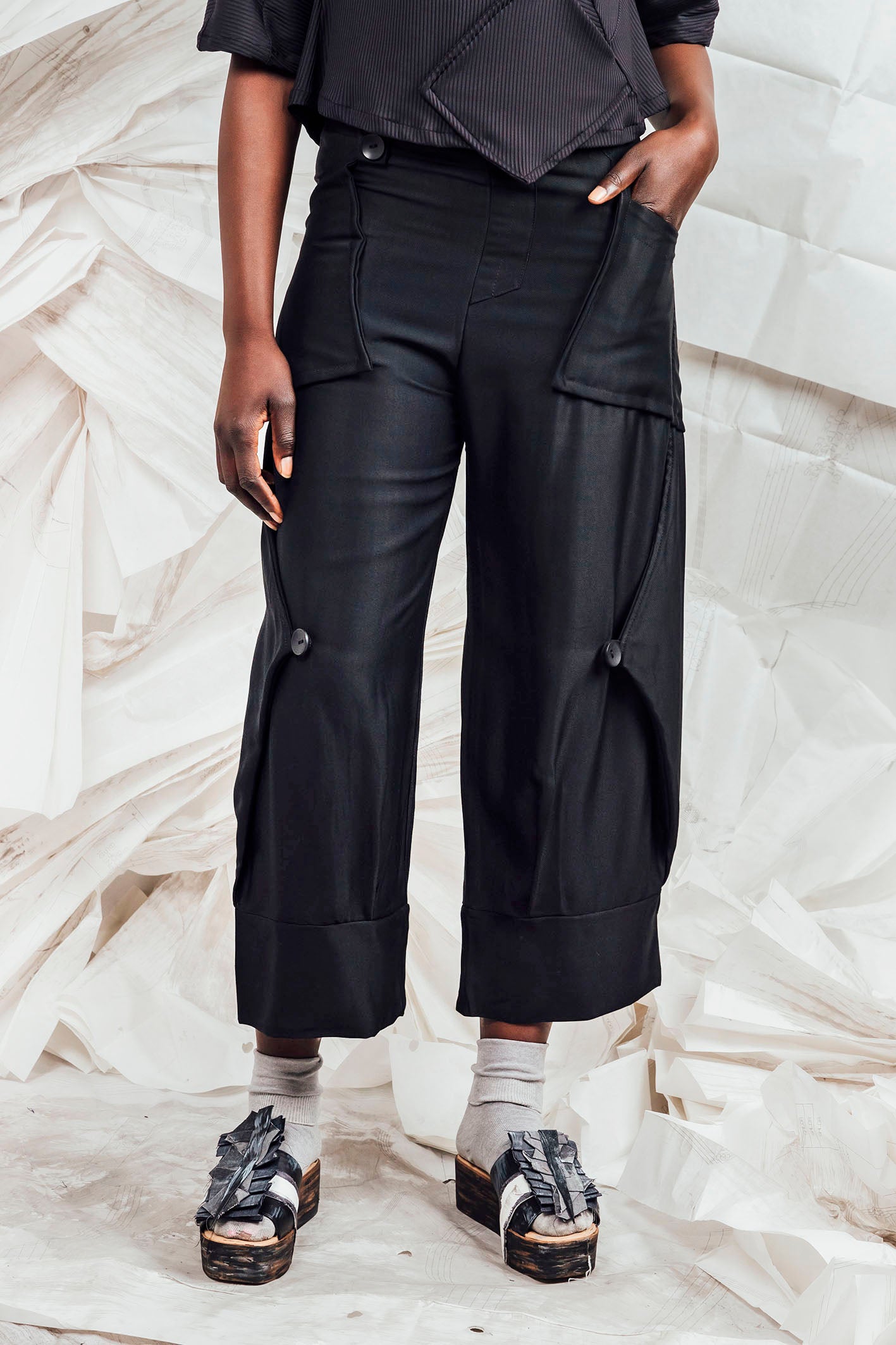 SL25 ORIME WIDE FOLD PANTS - OBSIDIAN TWILL