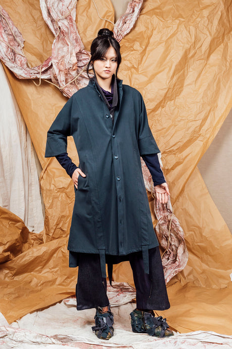 AW25 SAIGE LONG RUCHE JACKET - PETROL