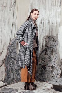 AW24 THORNE DRAPE TRENCH - RIVERSTONE PLAID