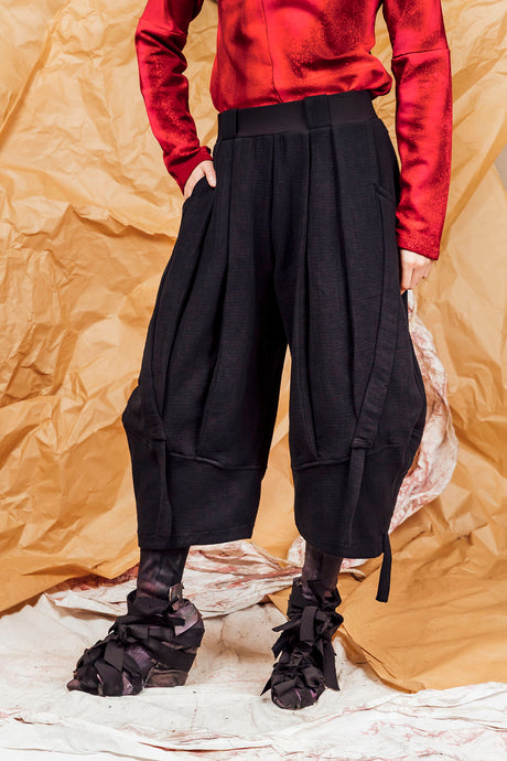 AW25 TOSHI WIDE RUCHE PANTS - OBSIDIAN SLUB