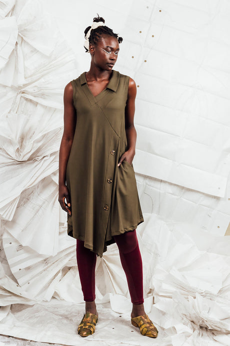 SL25 VALITA SPLIT DRESS - KHAKI RIB