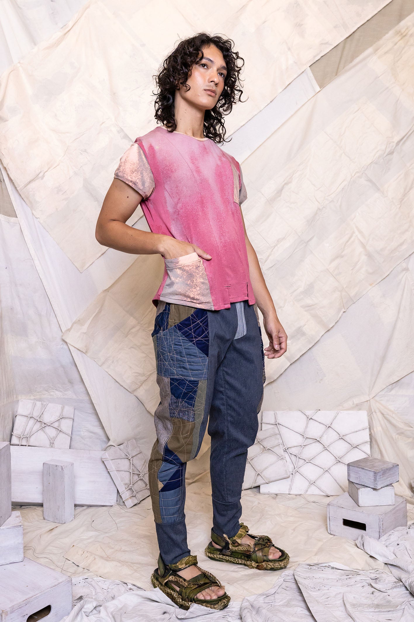 RS25 JAI CAP SLEEVE PANEL TOP - MOTTLED CORAL