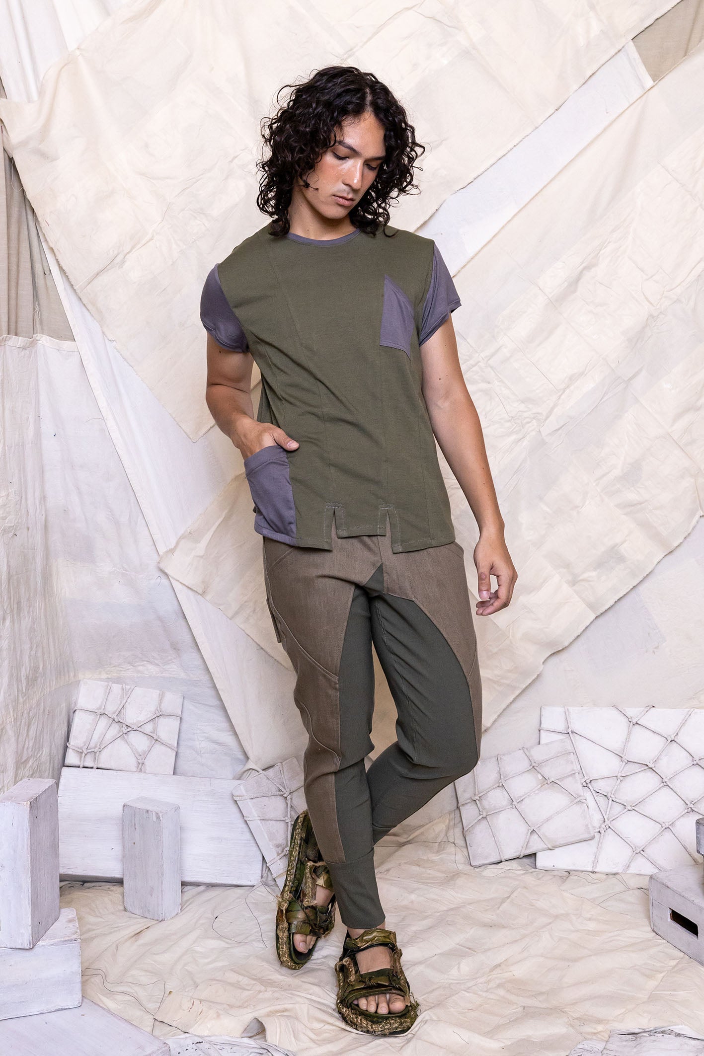 RS25 JAI CAP SLEEVE PANEL TOP - KHAKI OLIVE