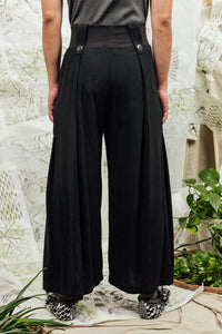 Black Viscose Linen Wide Leg Pant