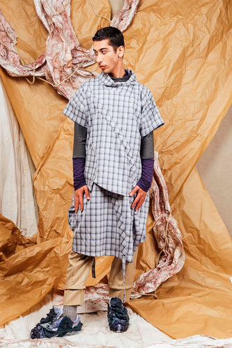 AW25 AKEMI RUCHE BOX TOP - DOVE PLAID