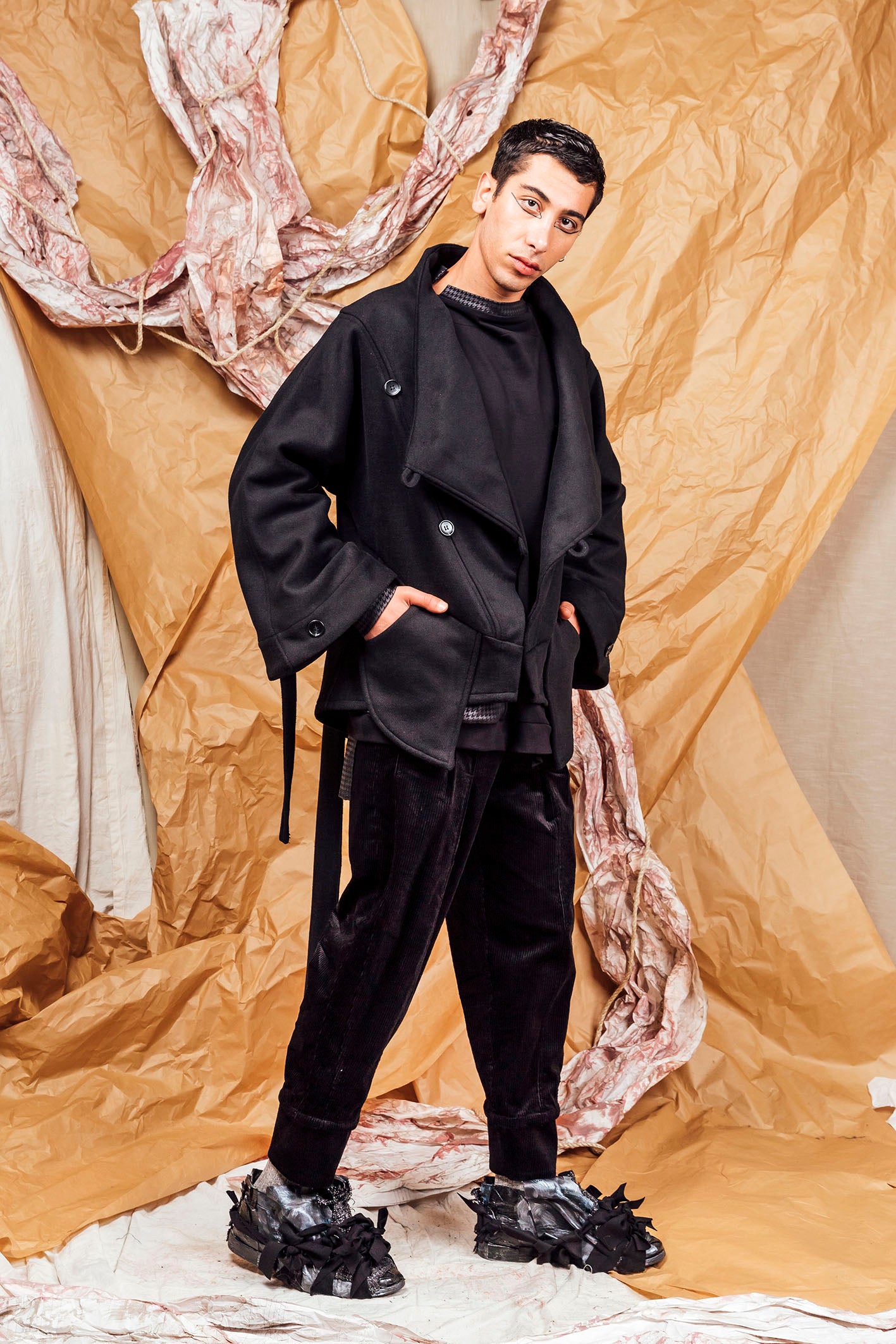 AW25 AMANE WRAP RUCHE COAT - OBSIDIAN