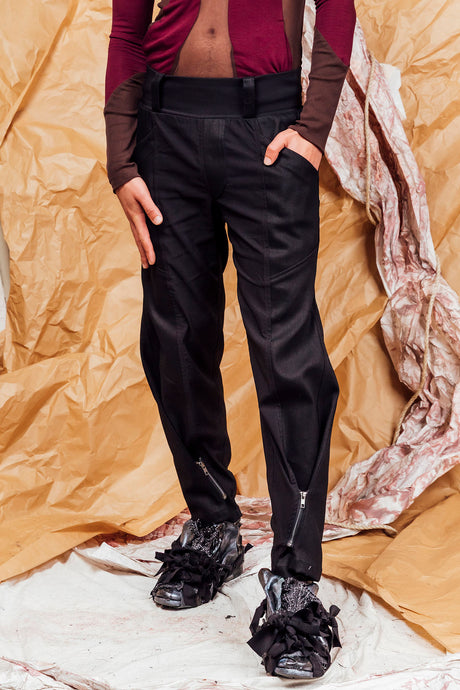 AW25 ANRI FLARE ZIP PANTS - OBSIDIAN