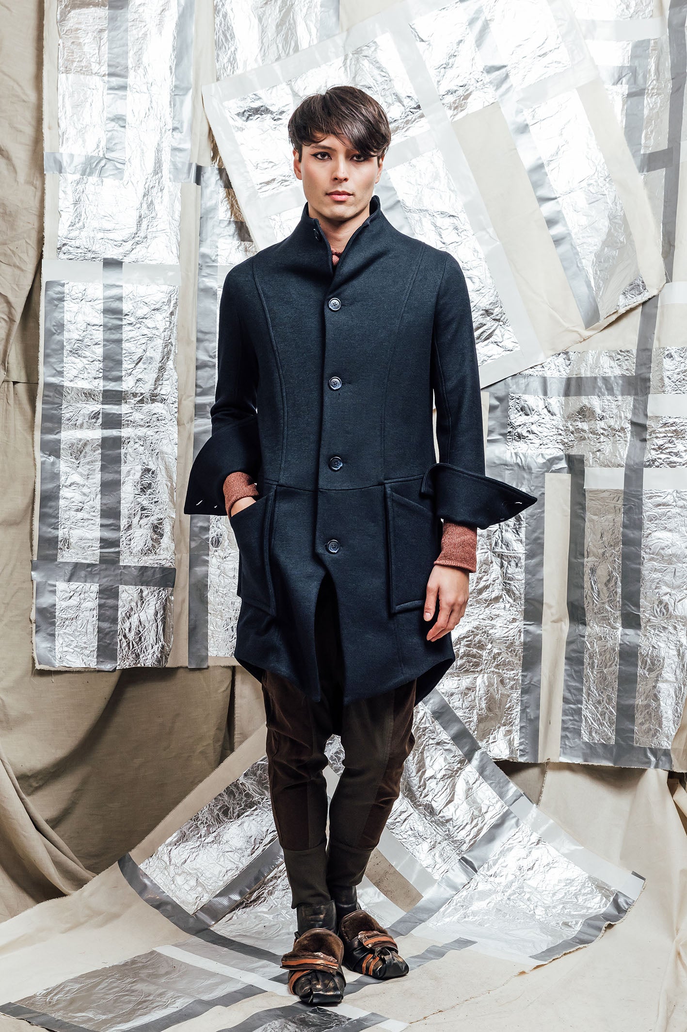 Men's long line tailored coat