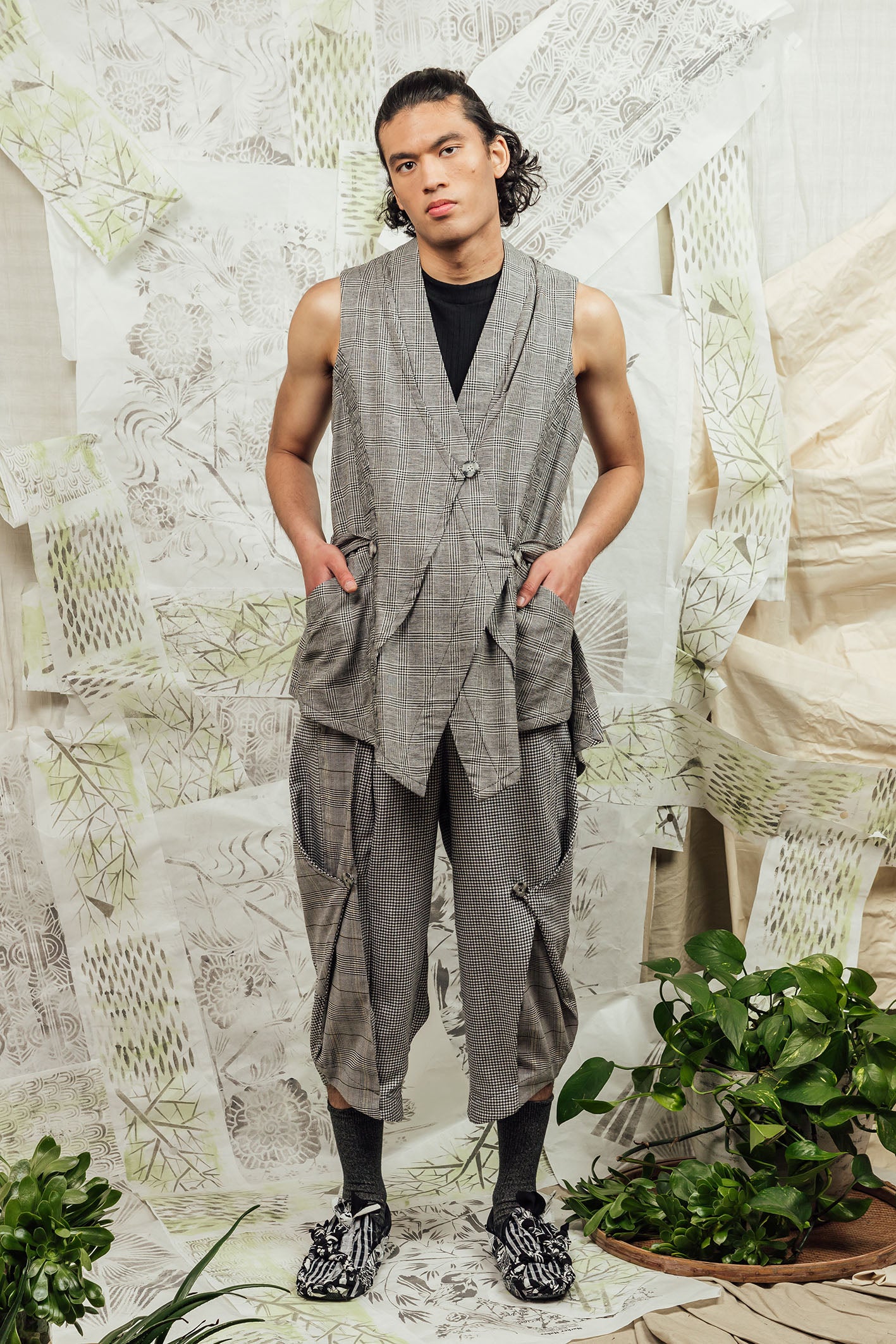 SL24 FIYAN APRON TIE VEST - RIVERSTONE CHECK