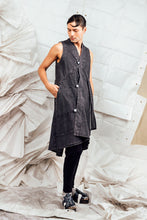 Load image into Gallery viewer, SL25 KAIDA LONG WRAP VEST - CHARCOAL ACIDWASH