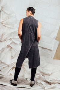 SL25 KAIDA LONG WRAP VEST - CHARCOAL ACIDWASH