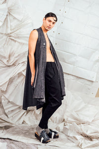 SL25 KAIDA LONG WRAP VEST - CHARCOAL ACIDWASH