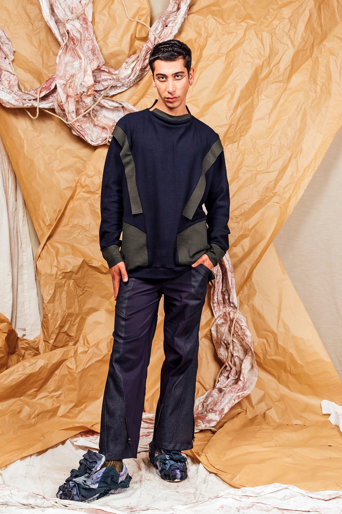 AW25 KORI PANEL COWL JUMPER - INK FOREST