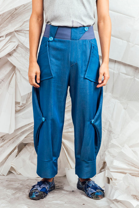 SL25 ORIME  WIDE FOLD PANTS - DENIM AZURE