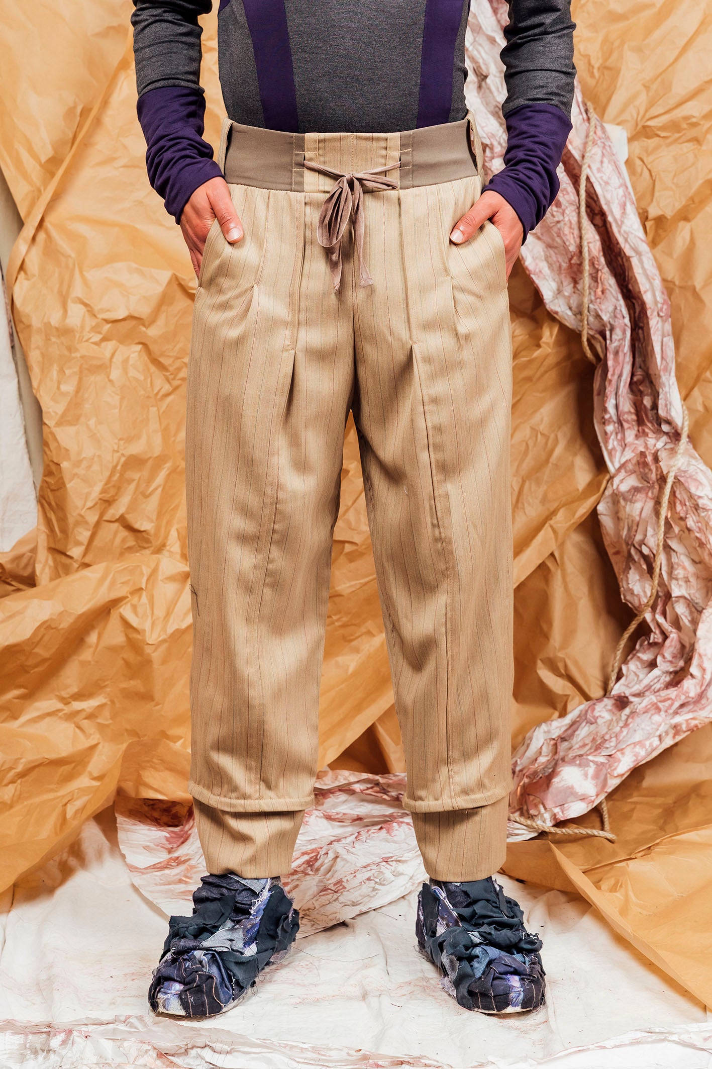 AW25 REILLY STRAIGHT LEG PANT - SAND PINSTRIPE