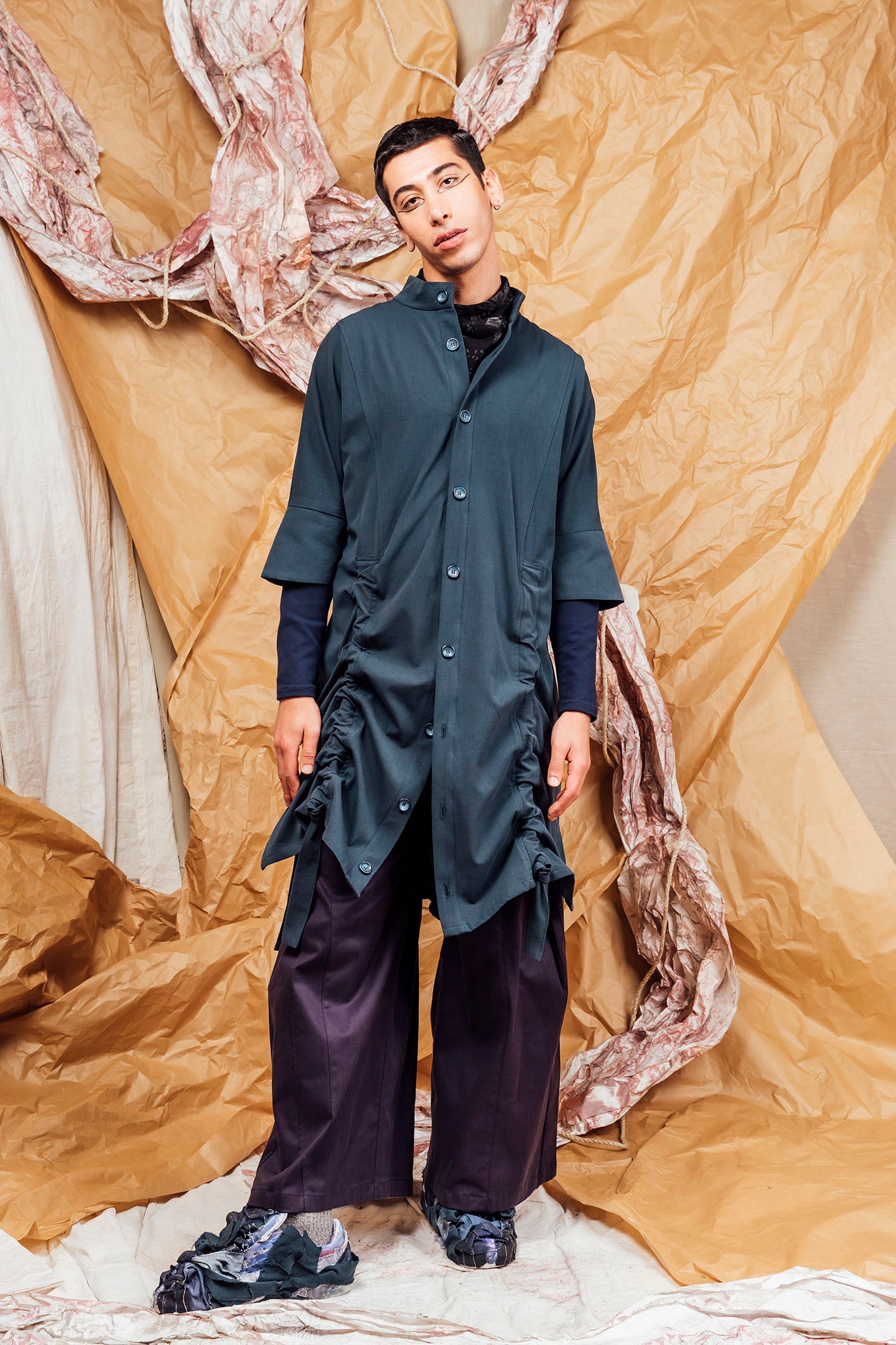 AW25 SAIGE LONG RUCHE JACKET - PETROL