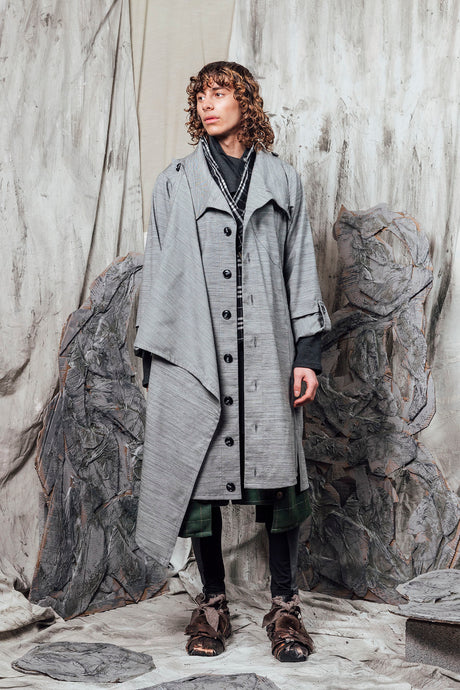 AW24 THORNE DRAPE TRENCH - ASH SLUB