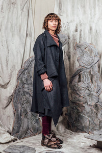 AW24 THORNE DRAPE TRENCH - CHARCOAL FLECK