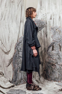 AW24 THORNE DRAPE TRENCH - CHARCOAL FLECK