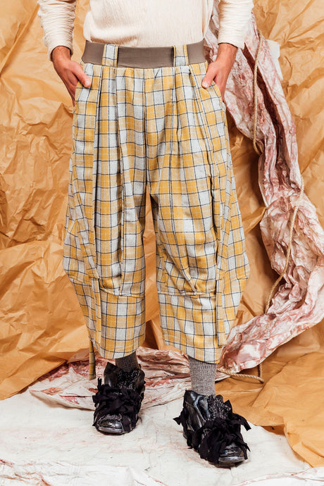 AW25 TOSHI WIDE RUCHE PANTS - CANARY CHECK