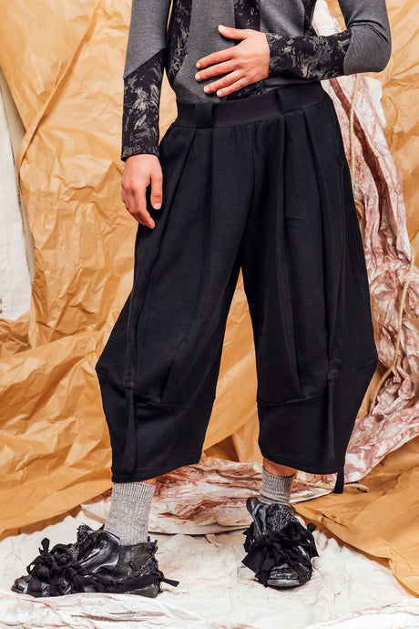 AW25 TOSHI WIDE RUCHE PANTS - OBSIDIAN SLUB