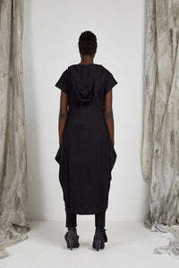 Black Draped Knit Dress with Detachable Hood