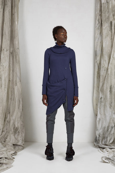 AW21 CYANE DRAPE BUTTON TUNIC - INDIGO