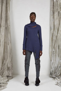 AW21 CYANE DRAPE BUTTON TUNIC - INDIGO