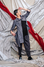 Load image into Gallery viewer, Slate Grey Linen Viscose Twill Cowl Drape Shirt Dress