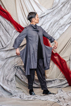 Load image into Gallery viewer, Slate Grey Linen Viscose Twill Cowl Drape Shirt Dress