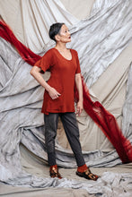 Load image into Gallery viewer, Womens Flare Knit Top in Red Ochre Viscose Liquid Jersey