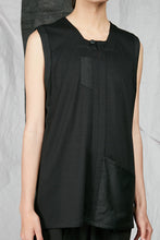 Load image into Gallery viewer, Italian Rib Viscose Men&#39;s Black Sleeveless Shirt with Pockets