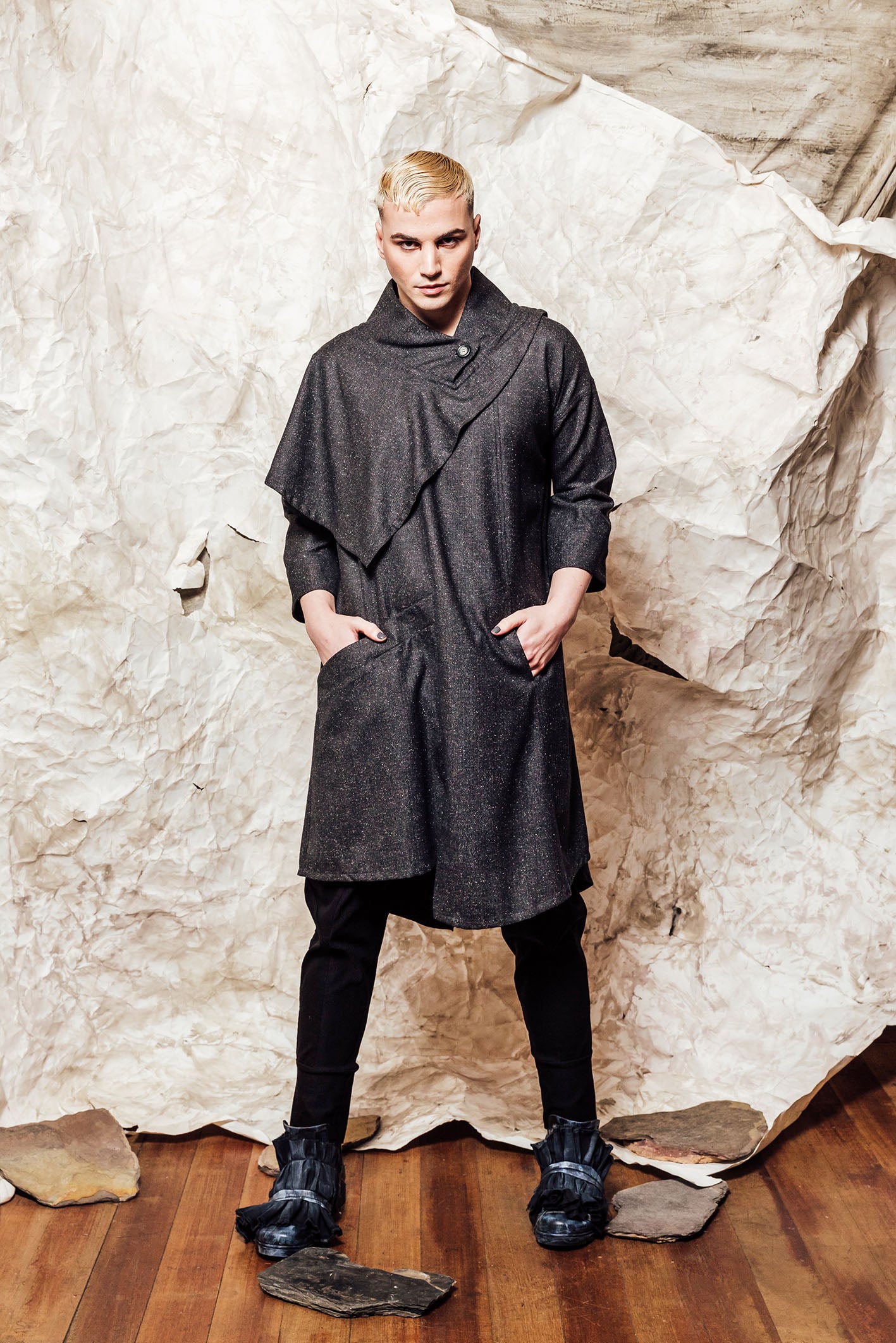 unisex wool charcoal scarf tunic dress 