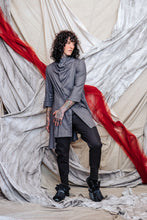 Load image into Gallery viewer, Menswear Unisex Cowl Neck Drape Shirt in slate grey linen viscose twill