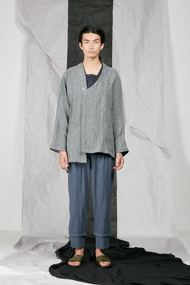 Crinkled Linen Unisex Kimono Zip Jacket